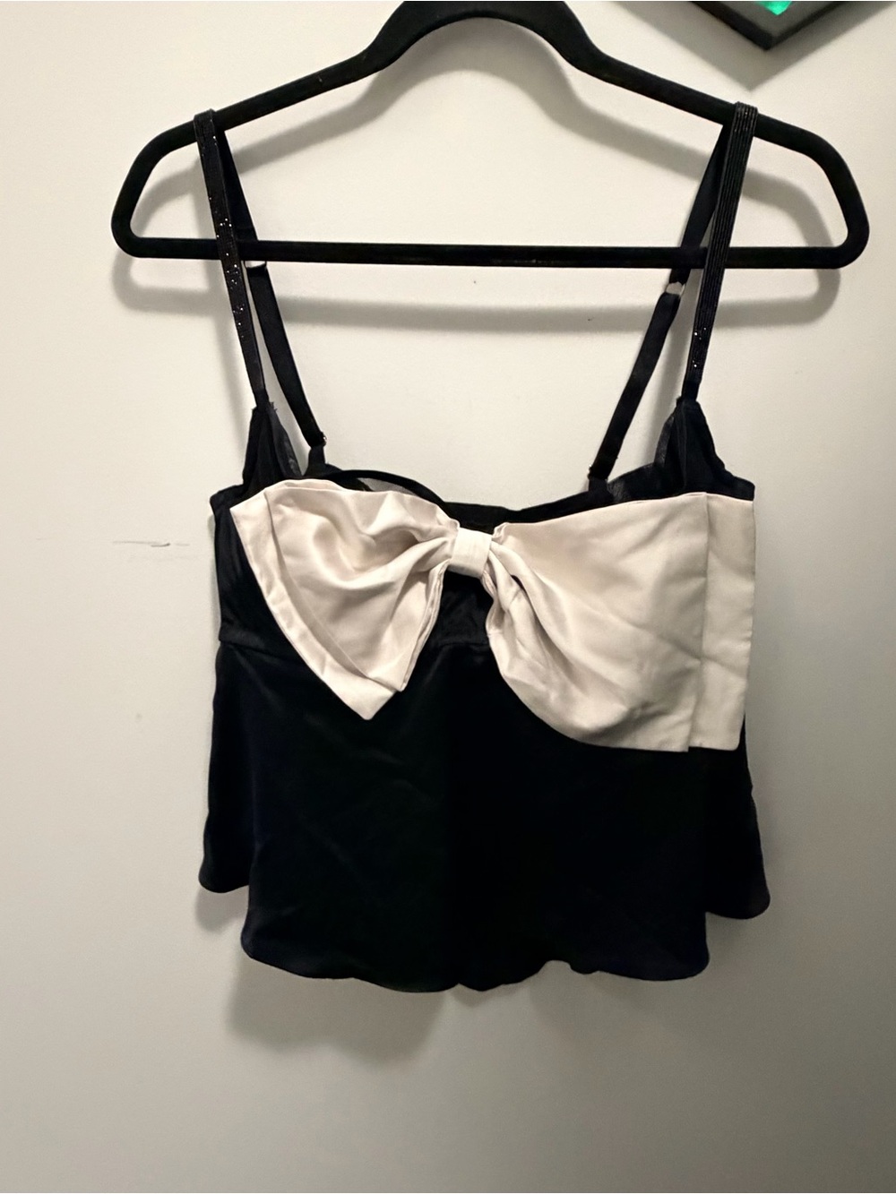 Black and Cream Bow-Accent Spaghetti Strap Bra Top